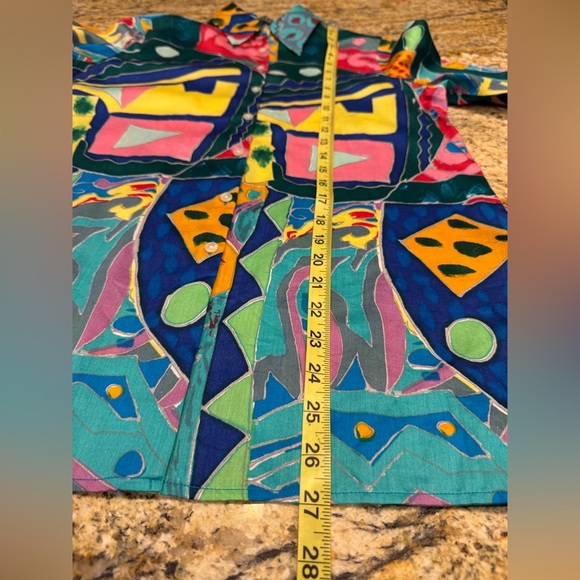 Ralph Lauren Colorful Abstract Artsy Bohemian Cotton Blouse Size Petite Small - Picture 8 of 9